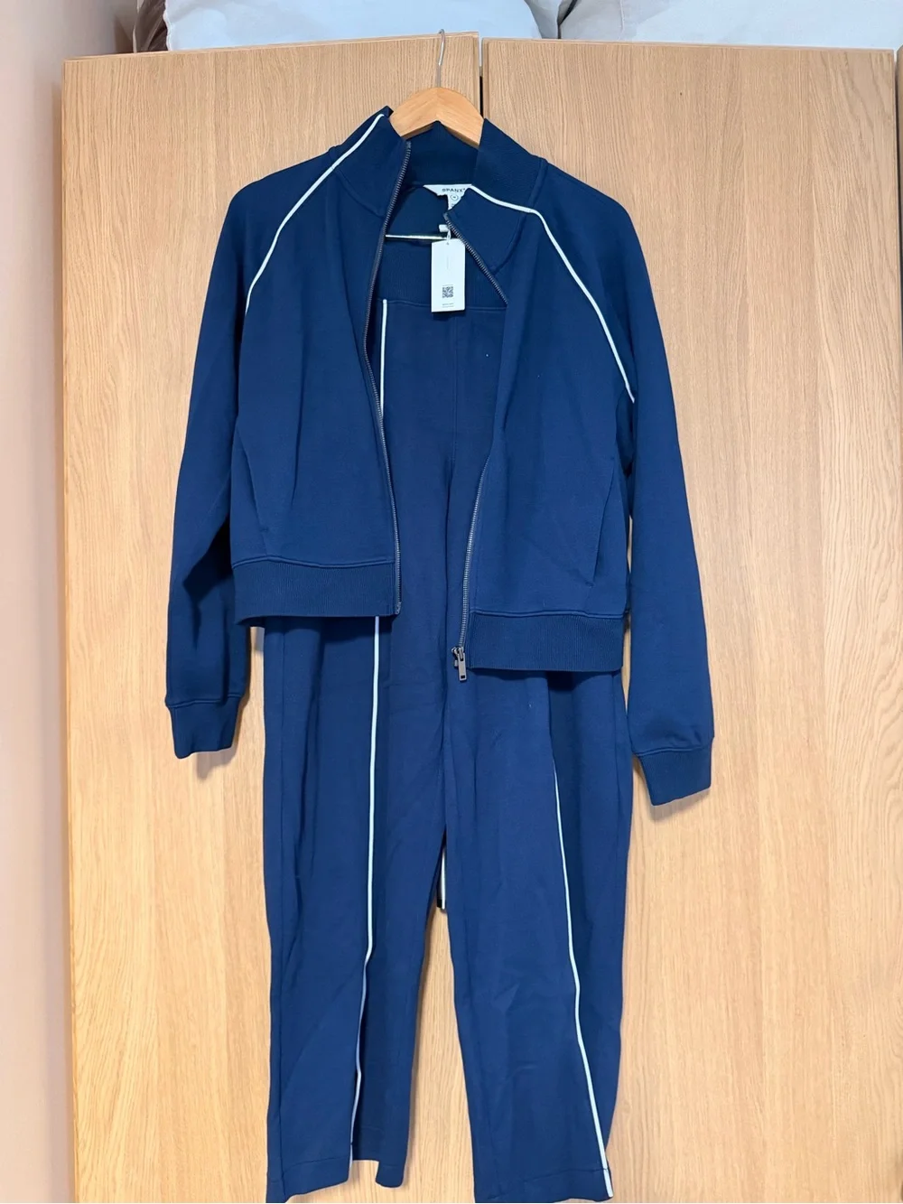 NWT SPANX AirEssentials Pique Track Jacket & Pants Set Navy MP